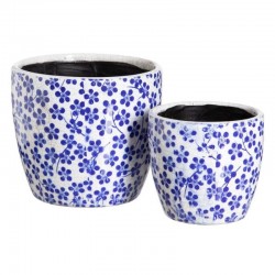 S/2 Maceteros FLOR cerámica azul 19x17cm