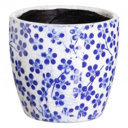S/2 Maceteros FLOR cerámica azul 19x17cm