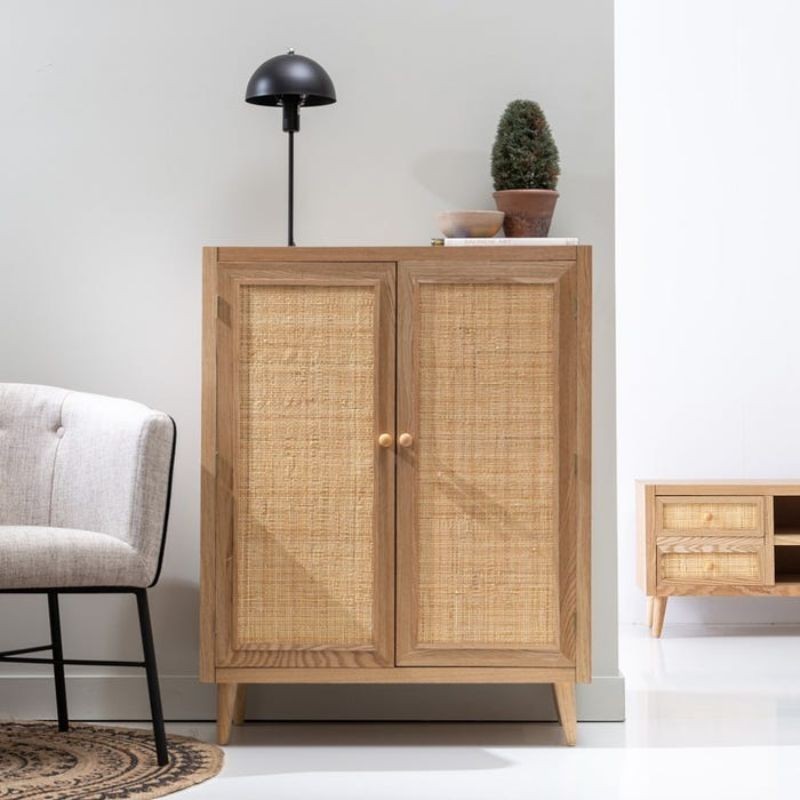 Armario de almacenamiento con 2 puertas de ratán natural hechas a mano -  VIRTUAL MUEBLES