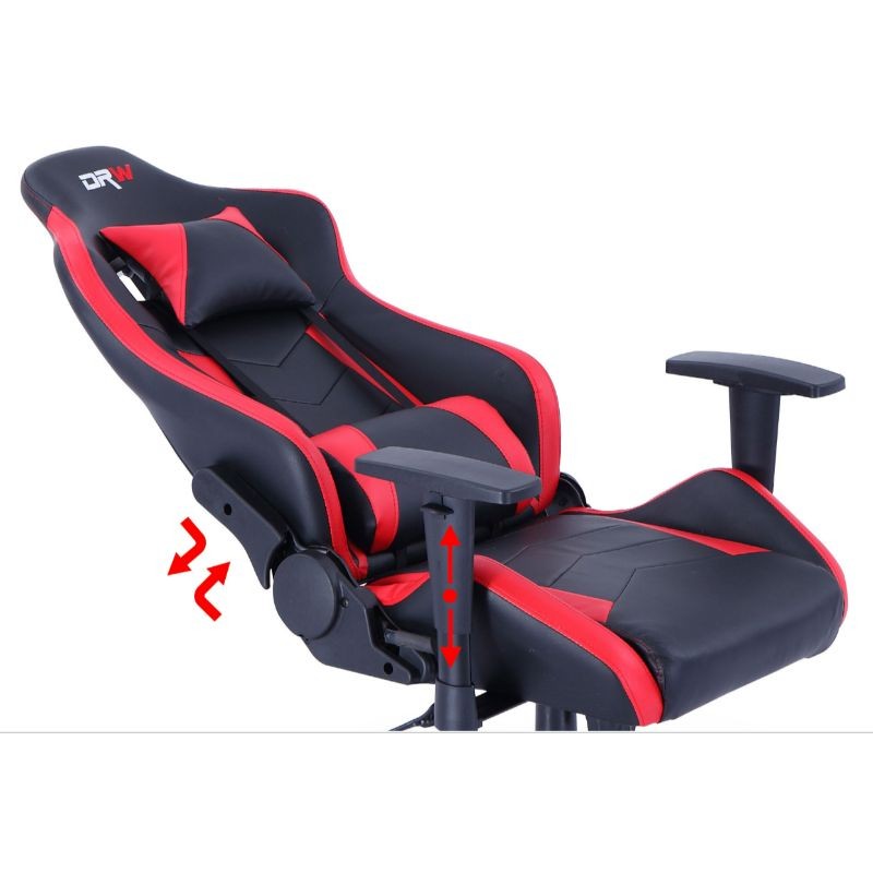 Silla gamer XTREM SPORT elevable, reclinable con ruedas en rojo negro
