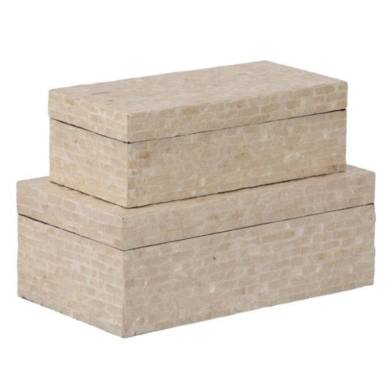 Cajas mimbre set 2 piezas Blanco D36x23h-D28x18h cm