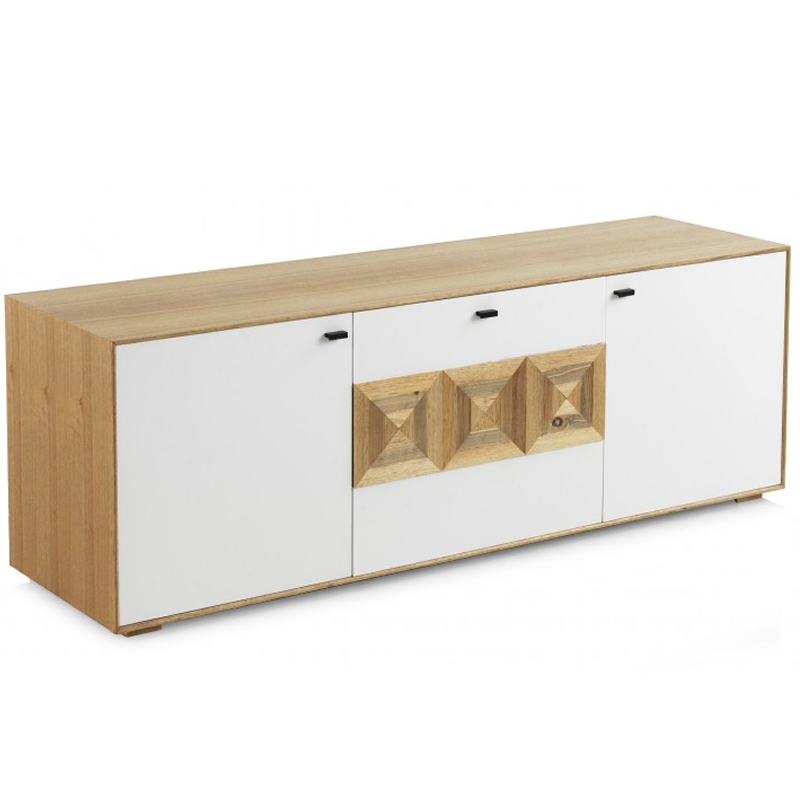 Mueble TV salón Mesa de TV Mueble de televisión con puerta blanco 102x30x36  cm ES62615A