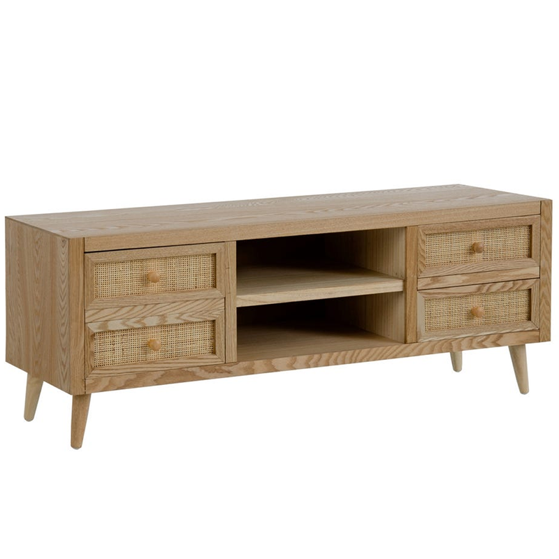 MUEBLE TV CREMA-NATURAL MADERA-RATÁN 120 X 40 X 52 CM IXIA - Alarcón