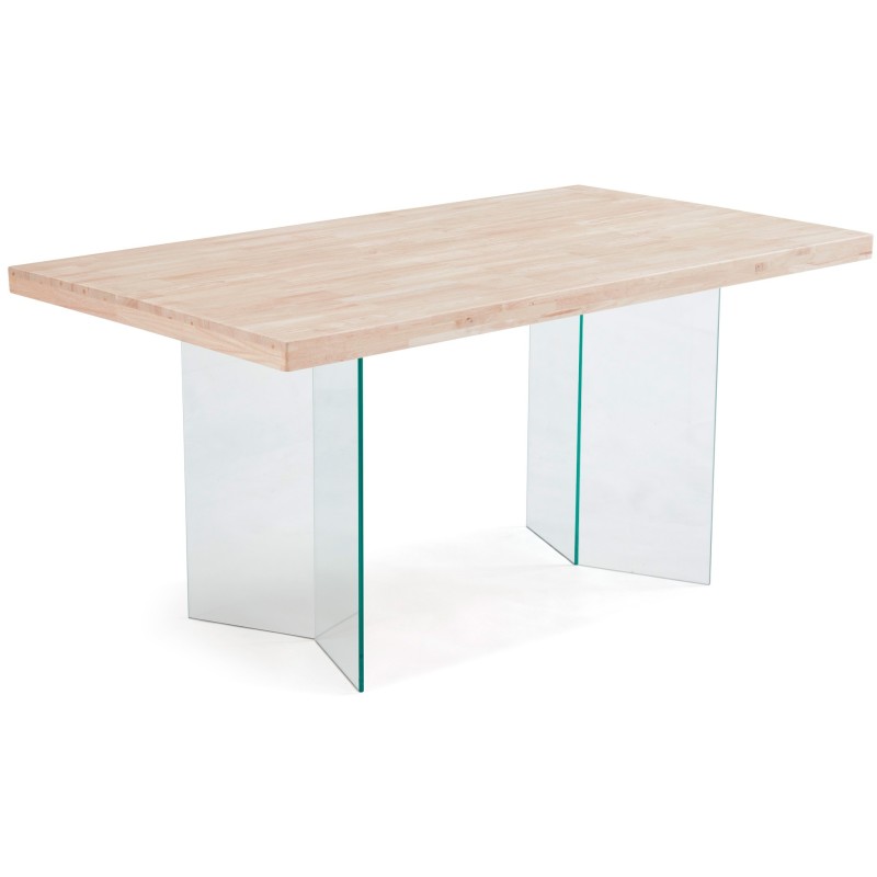 Mesa patas X madera y tapa cristal