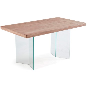 MESA COMEDOR AIRE V 160 x 90 CM MADERA DE ROBLE HONEY / PATAS EN CRISTAL.